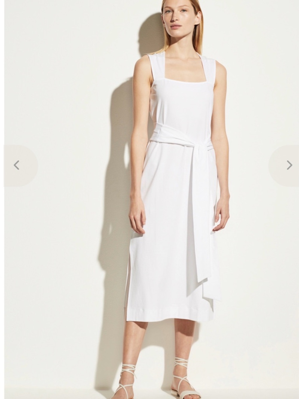 Vince Belted Pima Cotton Midi Dress, White, Size S New with Tag retail $225